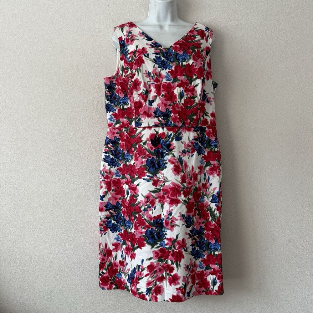 Talbots Pastel Floral Sheath Dress Women’s L V-Neck Knee Length Minimalist